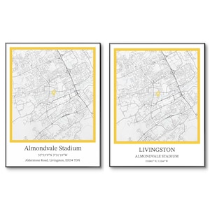 Affiche de football de Livingston | Affiche du stade d'Almondvale | Stade Livingston | Emplacement minimaliste sur la carte | Anniversaire | Décoration murale A4 | Cadeau pour lui