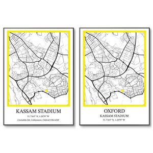 Oxford Utd | Oxford United voetbalposter | Poster Kassam Stadium | Minimalistische stadionlocatie | Muurkunst | Verjaardag | A4-afdruk