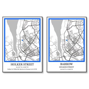 Barrow AFC | Affiche de football de Barrow | affiche du stade Holker Streer de Zazzle.be Liste d'envies Vous avez des idées ? Emplacement minimaliste sur la carte | Art mural | Anniversaire | Noël | Cadeau rétro