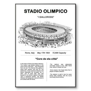 Roma Football Poster | AS Roma Poster | AS Roma Stadium | Stadio Olimpico Poster | Roma Sport A4 Print | Birthday | Wall Art | Gifts for Him