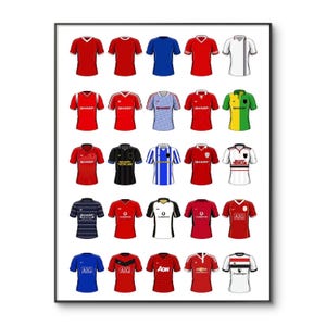マンチェスター・ユナイテッド サッカーポスター：レトロキット | マンチェスター・ユナイテッド サッカーシャツ | クラシックサッカーシャツ | 誕生日 | A4 ウォールアートプリント