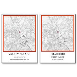 Bradford City-poster | Bradford City Stadium | Voetbalposter Bradford | Valleiparade | A4-afdruk | Verjaardag | Voetbalkunst | Cadeaus voor hem