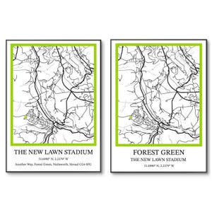 Poster de Rovers vert forêt | Poster de football vert forêt | Le nouveau stade de pelouse | Emplacement minimaliste sur la carte | Impression A4 | Anniversaire | Art mural