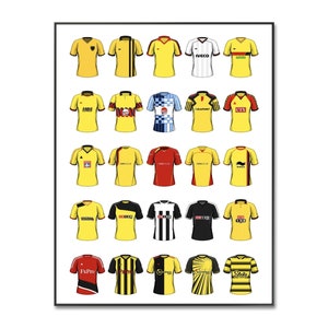 Watford Football Poster: Retro Kit | Watford Football Shirt | Classic Football Shirt | Birthday | A4 Wall Art Print | Christmas Gift