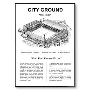 Cartaz do Nottingham Forest, Cartaz do Nottingham Forest Football, Impressão do City Ground | Estádio Forest | Arte de Nottingham | Cartaz de impressão A4 caseiro
