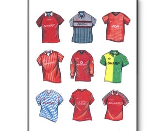 Stampa di calcio del Manchester United: kit retrò maglia da