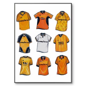 Wolves Football Shirt Poster: Retro Jersey A4 Print