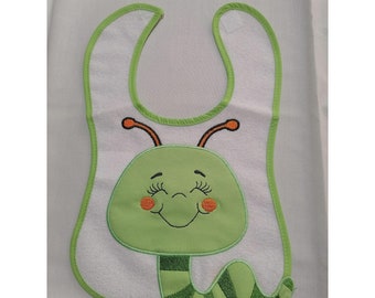 Embroidered Baby Bib, Baby food apron, Velcro food apron, Banded food apron, Embroidered food apron, Green food apron, Cotton baby bib