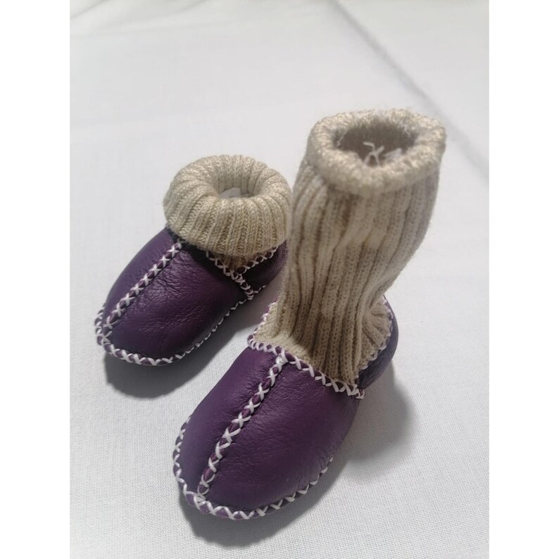 Leather Moccasins, Baby Booties, Baby Moccasins, Infant Booties, Crochet Baby Booties, Baby Slippers, Lambskin Shoes For Babies and Toddlers image 2