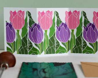 Tulips in the Border Garland Card (Spring Garden Flowers) | Single Card & Envelope