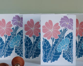 Primroses in the Moonlight (Spring Jewel Tone Garden Flowers) | Set of 8 Cards & Envelopes