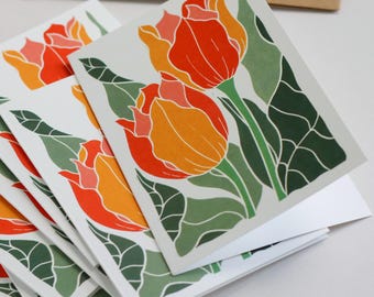 Sunset Tulips (Warm Tones Cottage Garden Flowers) | Set of 8 Cards & Envelopes, Blank Inside