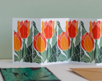 Sunset Tulip Garland Card (Warm Bold Garden Flowers) | Single Card & Envelope