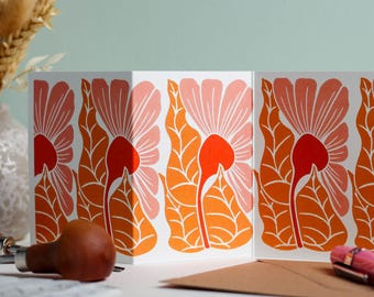Golden Autumn Flower Card (Warm Abstract Floral Design) | Single Card & Envelope