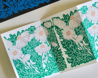 Feverfew Daisy Garland Card (Wild Linocut Garden Daisies) | Single Card & Envelope