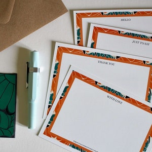 Cartes de correspondance en linogravure Fleurs de Rudbeckia - Lot de 8 | Cartes de correspondance avec motif imprimé bloc, merci, vierges / Set d'écriture avec enveloppes