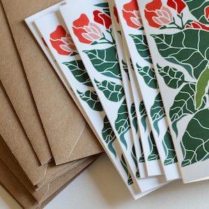 Cartes pour notes Heritage Kitchen Haricots | Ensemble de 8 cartes et enveloppes, oeuvre d'art en linogravure légumes haricots, papeterie plante de jardin - cartes A6