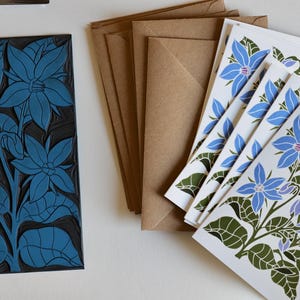 de notes de bourrache Heritage Kitchen | Lot de 8 cartes et enveloppes, bourrache étoilée, linogravure, art de la papeterie du jardin - Cartes A6