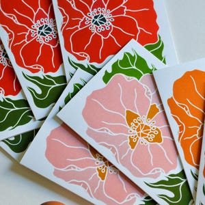 gracieuses coquelicots sauvages | Ensemble de 8 cartes pour lettres et enveloppes, cartes coquelicot d'été colorées, cartes de remerciement vierges, cartes audacieuses fleurs sauvages