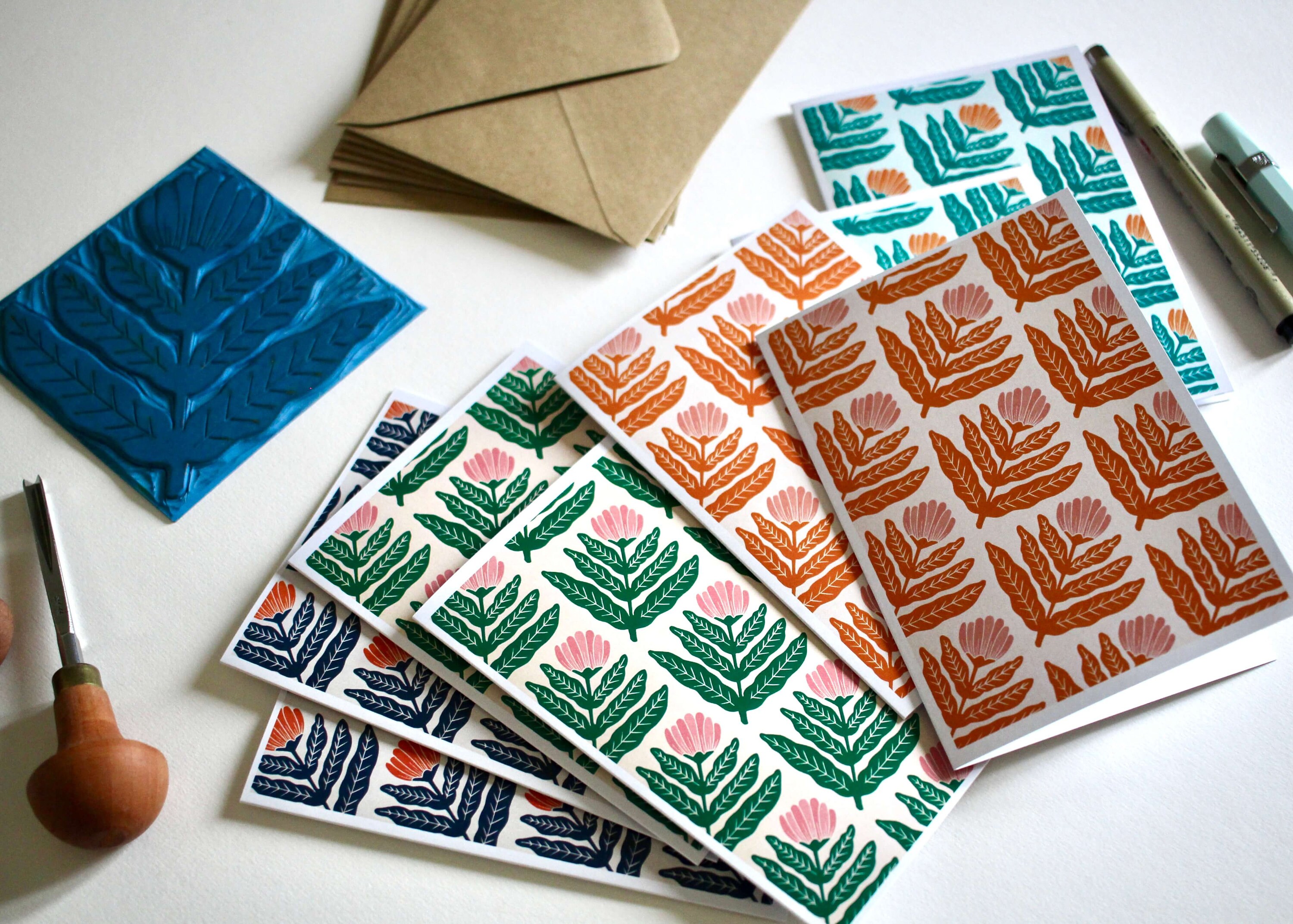 Dandelion Flower Block Print Notecards - Set of 8 | Linocut Floral ...
