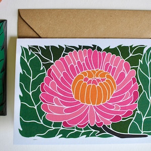 Linocut Chrysanthemum Flower Card / Autumn / November Birth Flower ...