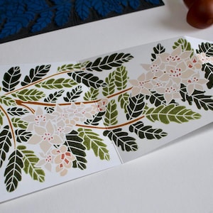 Carte de voeux botanique linogravure d'encens - carte en accordéon simple avec enveloppe / arbre festif d'hiver, carte de Noël recto-verso