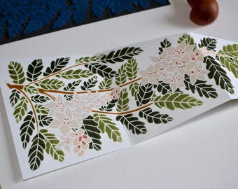 Frankincense Linocut Christmas Card: Botanical Concertina Folding Card