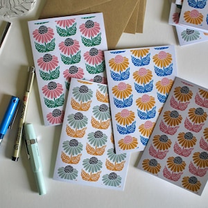 Cartes de correspondance imprimées en forme de bloc de fleurs en forme de cône - Lot de 8 | Cartes de correspondance / Cartes de remerciement / Cartes de correspondance colorées et enveloppes