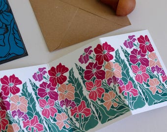 Twilight Haze Wallflower Garland Card, Erysimum Linocut Design | Single Card & Envelope