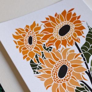 Sunflower Linocut Print: Cheerful Floral Wall Art, A5/A4 Cotton Paper