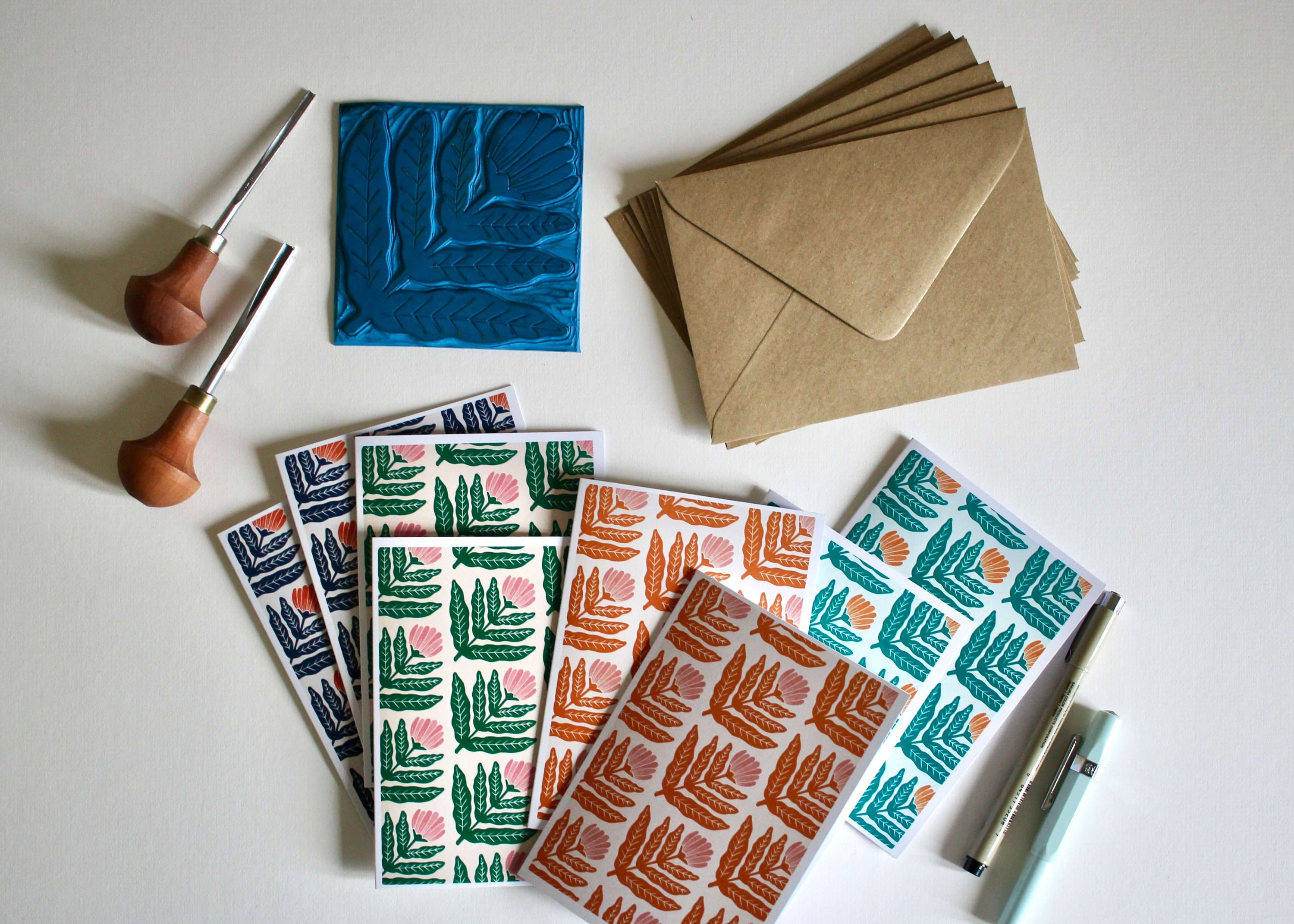Dandelion Flower Block Print Notecards - Set of 8 | Linocut Floral ...