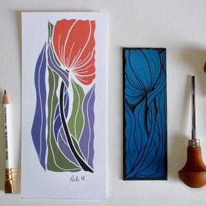 Modern linocut 'Graceful' floral print | Mini abstract flower print, Flower wall art, tall portrait print perfect for flower lovers