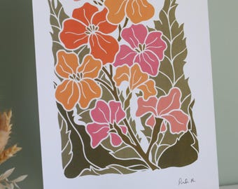 Sunset Ember Wallflowers (Erysimum Garden Flower) | Art Print on Cotton Paper