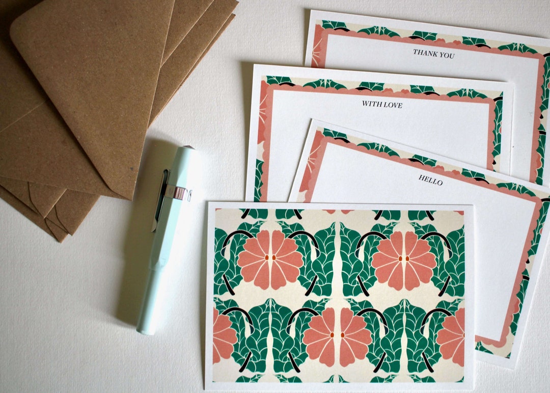 Linocut Notes Abstract Leaning Floral Linocut Correspondence Cards - Set of 8 ...