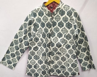 Damen Quiltjacke, dicke warme gepolsterte Jacke für Sie, Handblock-Jacke aus Bio-Baumwolle für Frauen, Wende-Quiltmantel Kimono, Vintage-Mantel