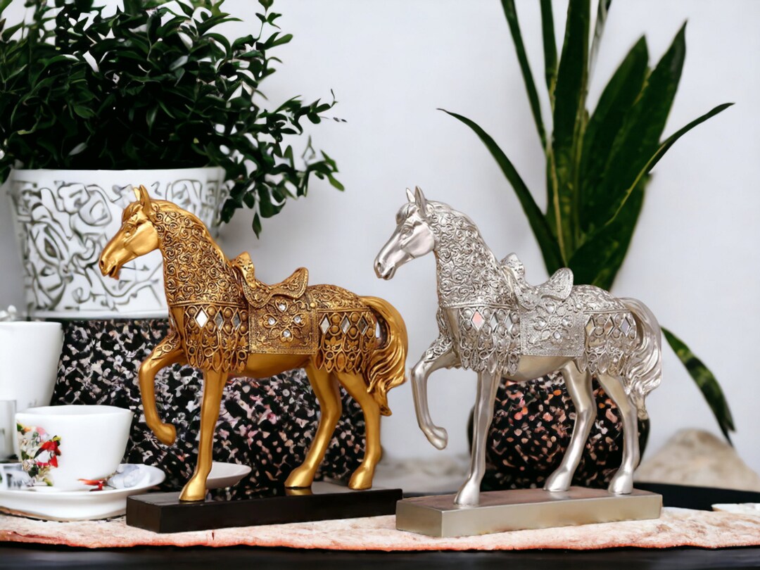 Vintage Resin Gold Horse Statues Elegant Horse Sculpture Etsy