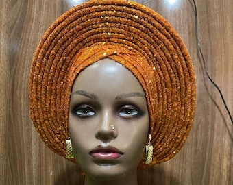 Gele automático preestilizado: elegante turbante para la cabeza.