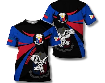 Personalized Philippines Jersey Shirt Custom Name, Filipino Flag & Coat of Arms Eagle Design