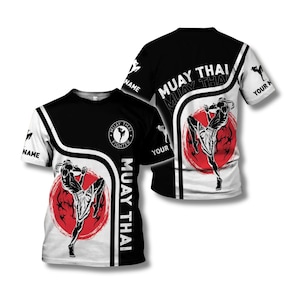 Gepersonaliseerde Muay Thai Fighter-shirt, uniseks T-shirt met aangepaste naam op mouw