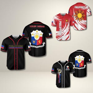 Custom Philippines Baseball Jersey – Personalized 3D Filipino Flag Jersey with Your Name, Patriotic Pinoy Pride Shirt for Men and Kids