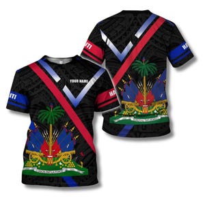 Haiti Flagge Shirt, Hoodie oder Zip Hoodie - Name - Stammes Muster mit Wappen