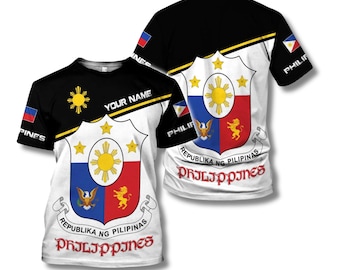 Personalized Philippines Flag Shirt, Custom Name Filipino Coat of Arms 3D All Over Print Hoodie Sweatshirt Zip Hoodie Gift for Men Women