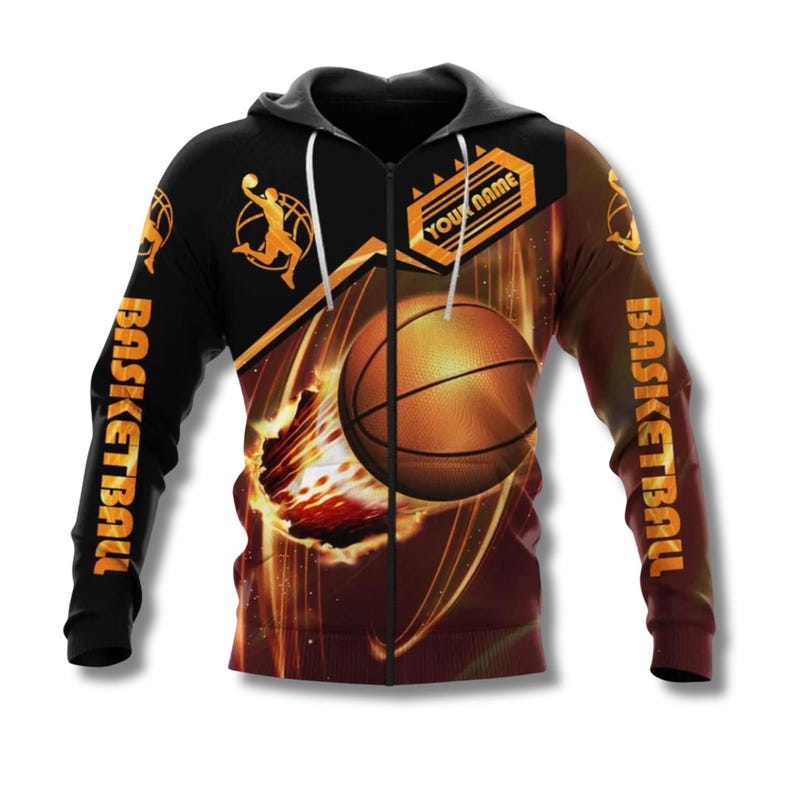 Basketball Fireball-tröja, -luvtröja eller -tröja – Anpassade namn Slam Dunk-kläder Zip Up Hoodie