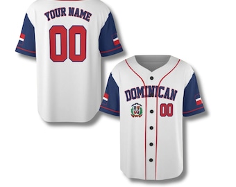 Personalized Dominican Republic Baseball Jersey, Custom Name & Number Button Up Shirt