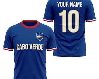 Aangepast Kaapverdisch voetbalshirt, gepersonaliseerd Kaapverdisch fanshirt