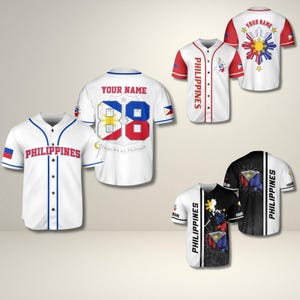 Custom Philippines Baseball Jersey – Personalized 3D Filipino Flag Jersey with Your Name and Number, Patriotic Pinoy Pride Shirt