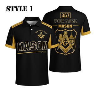Custom Freemason Mason Polo Shirt – Personalized Black & Gold Masonic Lodge Shirt