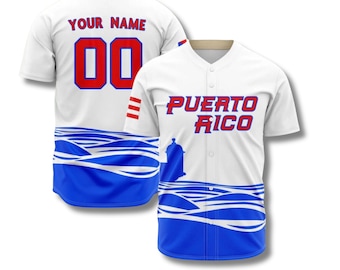 Personalized Puerto Rico Baseball Jersey, Custom Name Number Button Up Shirt, Boricua Flag Fan Gear