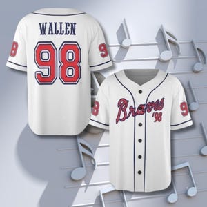 Classic Red Navy 3D Baseball Jersey – Custom Name & Number 98 | Vintage Team Script, Button Front, Unisex Game Day Top