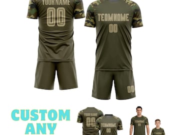 Custom Camo Team-jerseyset, gepersonaliseerd militair sportuniform